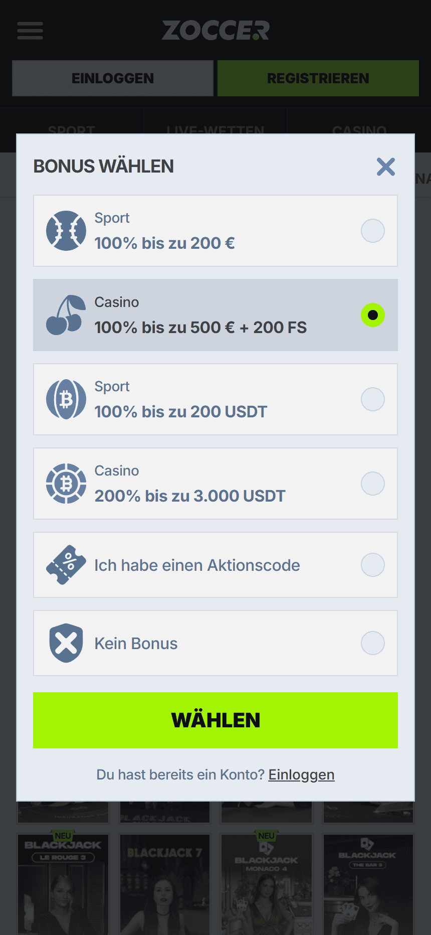 Zoccer Casino Registration