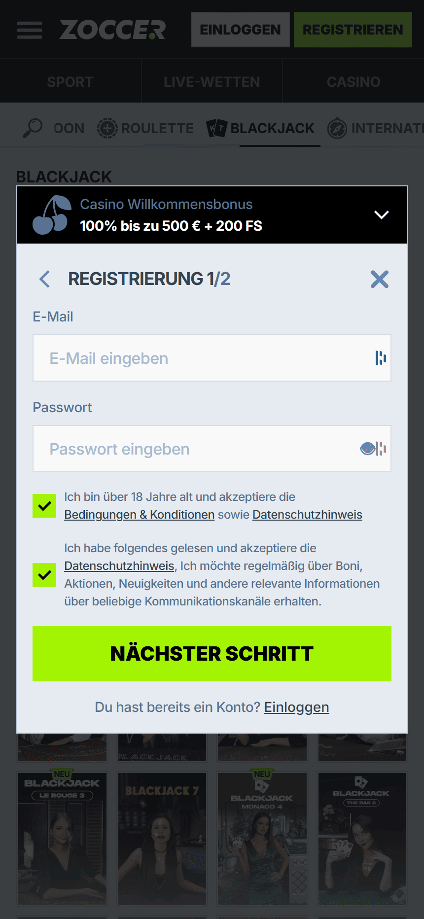 Zoccer Casino Registration